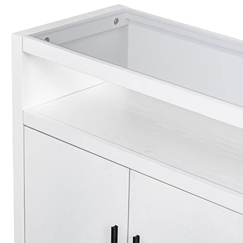 Ruisisi 63" Modern Sideboard White Buffet Cabinet Kitchen Storage Cabinet Console Farmhouse Televison Table With 4 Metal Handle And Adjustable Shelves For Living Room, Dining Room #TOP6