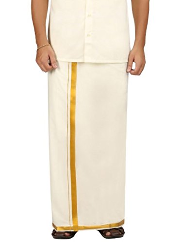 Image of PRAKASAM COTTON Mens Single White Dhoti with Jari Border Single Dhoti (1.28X2.00 mtrs)