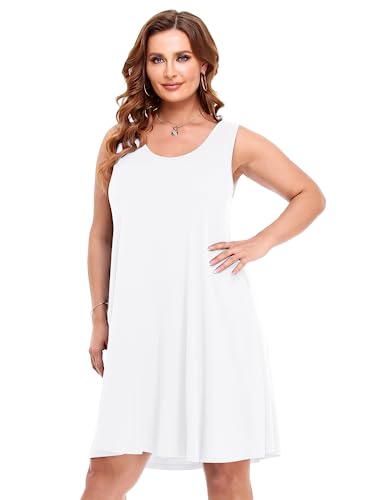 Image of BELAROI Women Plus Size Sundress Summer Casual Sleeveless Tshirt Dress Tie Dye Swing Tank Dresses with Pockets Beach Cover up
