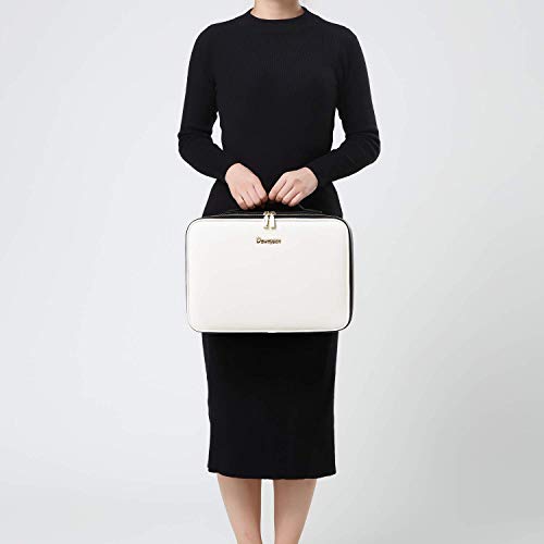 Rownyeon Makeup Case with Mirror Makeup Brush Bag 14.5inch Portable Train Cosmetic Case Organizer with Adjustable Dividers for Cosmetics Toiletry Jewelry Digital Accessories