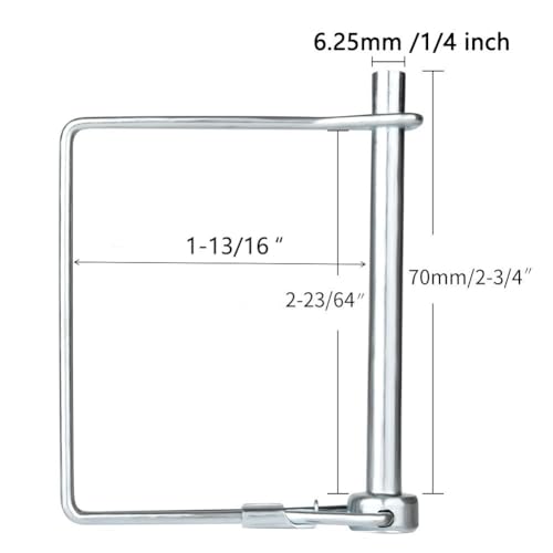 Square Shaft Locking Pin, Galvanized Wire Lock Pin 1/4" x 2-3/4" for PTO,Farm,Lawn,Hitches,and Garden