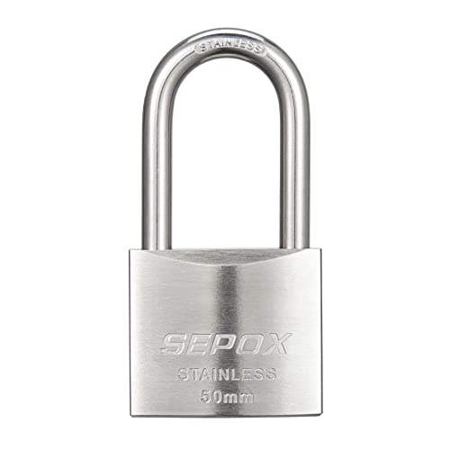 SEPOX Outdoor Padlock with Key Stainless Steel Lock Body and Shackle Waterproof Keyed Pad Lock Heavy Duty Padlock and Key Weatherproof for Gate Chain Shed Boat Marine (50mm Long Shackle*2 SS304) - Image 4