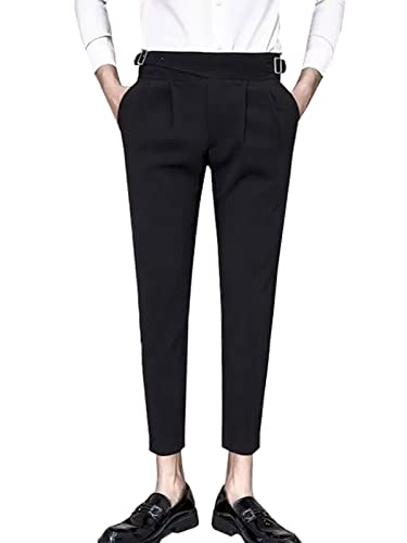 Men's Expandable Waist Pleated Suit Pants Slim Fit Business Stretch Dress Trousers