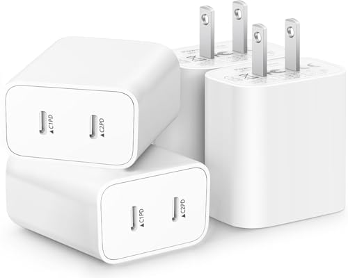 USB C Charger Block,4-Pack Dual Port USB C Fast Charging Block,2in1 Dual Ports Plug Wall Chargers,Type C Wall Charger Plug for iPhone 16/16 Pro/16 Pro Max/16e/iPhone 15 Pro Max/14/13/12 Pro/11/XS/XR/X
