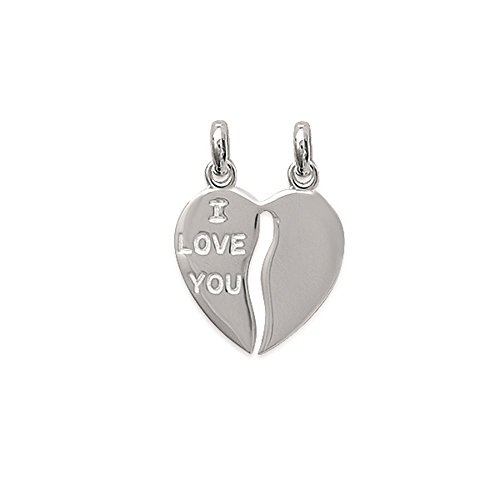 Tata Gisèle Pendentif en Argent 925/000 Rhodié - Coeur Sécable en 2 Parties - I Love You