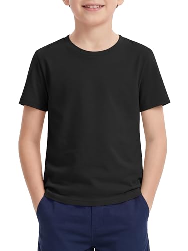 Cooraby Boys Shirts Short Sleeve Crewneck T-Shirts Kids Toddler Summer Soft Tops Clothes Casual Tees 2-14 Years Black