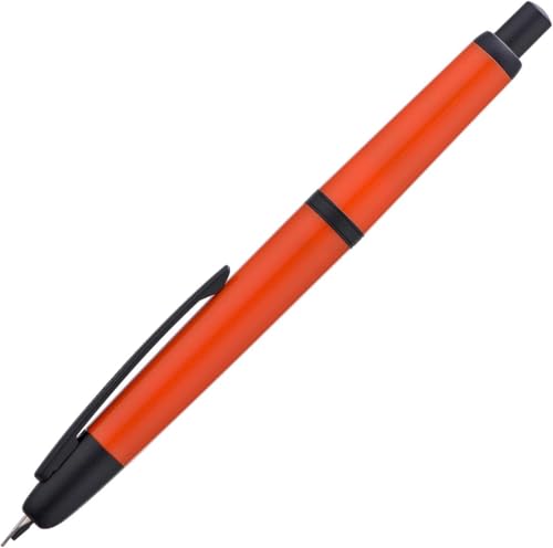 Image of GOLD LEAF Jinhao 20 Press Retractable Fountain Pen - Fine Nib with Converter - Plastic Body & Metal Clip - Multiple Colors - Smooth Writing Pen (No Ink Included) (Orange(Black Clip))