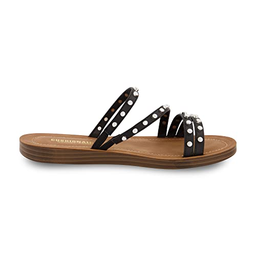 CUSHIONAIRE Andrea Strappy Women’s Sandals, Comfortable Studded Flat Slides for Women with Cushioned Footbed4