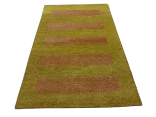 Gabbeh Alfombra anudada a mano, 100% lana, color dorado, alfombra oriental 122 x 183 cm, M48