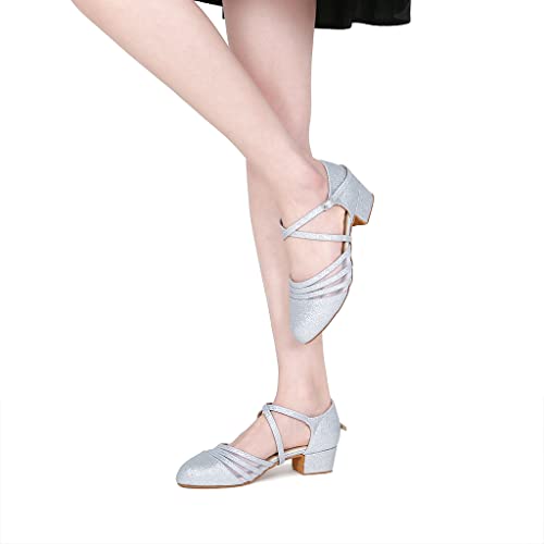 Womens Ballroom Dance Shoes for Social Beginner Salsa Latin Closed Toe Dancing Shoes 1 1/2 inches Heels S133