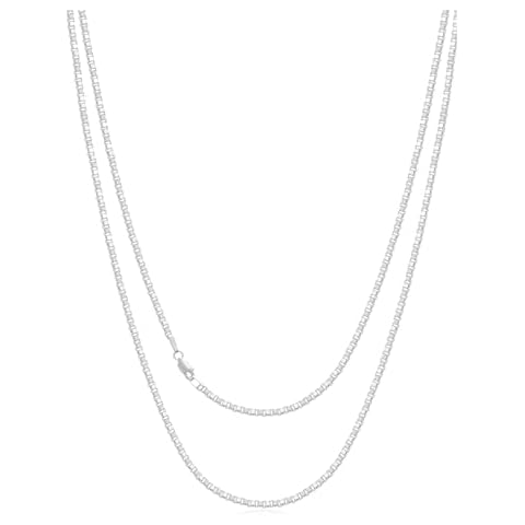 Dralox 925 Sterling Silver 2MM Box Chain Necklace for Women Men Square Box Link Chain Necklace16Inches/18 Inches/20 Inches/22 Inches/24 Inches (Length 24 Inch, White) Cover