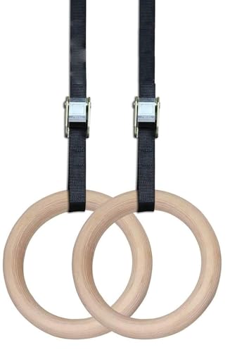 Image of Gymnastic Birch Wood Rings with Heavy Duty Adjustable Strap | Roman Rings Perfect for Calisthenics Competition and Conditioning Training