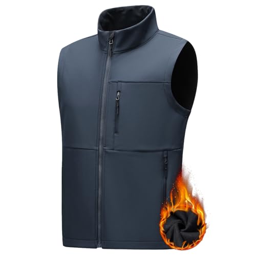 Image of Men's Soft Shell Vest Windproof Outerwear Vest Warm Inner Fleece Vest Waterproof Sleeveless Jacket