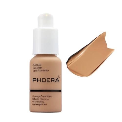 PHOERA Foundation Flawless Soft Matte Liquid Foundation 24 HR Oil Control Concealer Foundation Makeup. (1 Pcs-105- Sand)