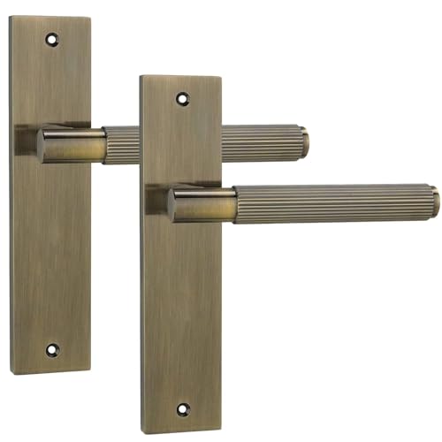 Decoranddecor Hera Antique Brass Knurled Backplate Door Handles Set Lever Operation Internal Hardware with 145mm Handle on 200x45mm Panel for Modern and Secure Installations
