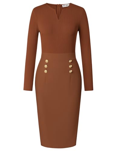 Image of GRACE KARIN Women's 2026 Fall Henly V Neck Business Work Dress Long Sleeve Bodycon Midi Elegant Office Sheath Dress