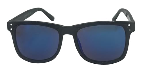 Kenneth Cole Reaction Mens Rectangle Shiny Black Sunglass, Blue Lens KC1401 1X2