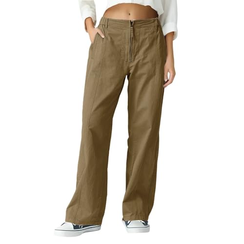 Straight Leg Pants Women Casual Elastic High Waisted Trousers with Pockets Y2k Vintage Baggy Comfy Lounge Pants