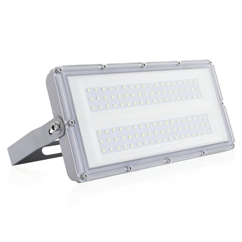 MKKM Neueste LED Strahler Flutlichter außen 100W Superhell 10000lm Flutlichtstrahler 6500K IP67 Wasserfest Außenstrahler für Sportplatz