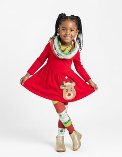Image of Unique Baby Girls Kids Toddler 3pc Outfit Set Long Sleeve Soft Knit Tunic Top Leggings and Scarf