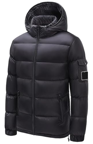 Image of Men's Hooded Puffer Jacket Winter Coat Warm Thickened Zip Up Quilted Padded Jackets with Pockets