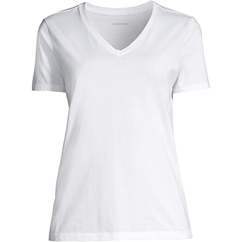 Lands' End Women S Ss Relaxed Supima V Neck T Shirt White Regular Large #TOP4