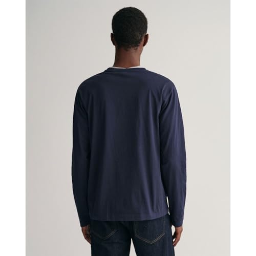 Gant Herren Reg Shield Ls T-Shirt T Shirt, Evening Blue, XXL EU – Ansicht 2