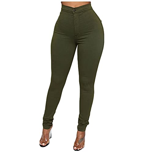 FIRERO Womens Jeans High Waist Solid Color Skinny Jeans Ripped Denim Pants Stretchy Butt Lifting Jeans Green XX-Large