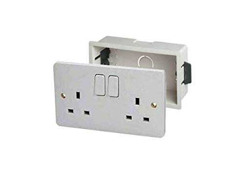 Double Wall Switch Socket and Dry Lining Back Box 35MM Pattress Set-Twin 2 Gang Switched Plug Electrical