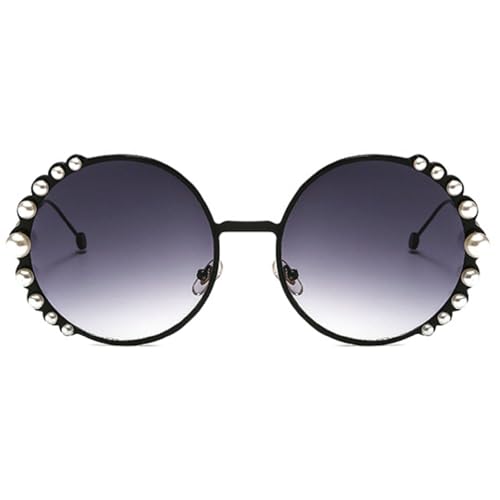 Oversized Round Sunglasses Women 2024 Luxury Cute Pearl Flower Frame Shades Stylish Eyewear For Sun Protection