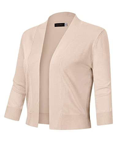Image of GloryStar Women s 3 /4 Sleeve Cropped Cardigan Sweaters Open Front Knit Short Bolero Shrugs Beige XXXL