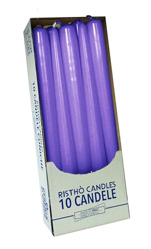 Cereria di Giorgio Risthò Boîte de 10 Bougies Coniques pour bougeoir, Cire, Couleur Violet Clair, 2,2 x 25 cm