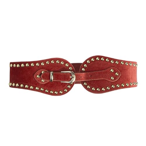 AIBEARTY Women's Fashion Vintage Suede Rivet Elastic Wide Belt Adjustable Buckle Western Stretch Belt for Dresses Shirt2