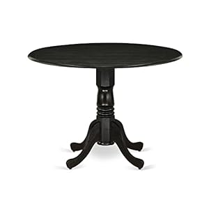 East West Furniture DLT-ABK-TP Dublin Dining Table – a Round Wooden Table Top with Dropleaf & Pedestal Base, 42×42 Inch, Wirebrushed Black