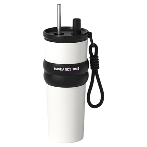 Whnbuij Botella térmica de vacío – Taza para bebidas con pajita y gran capacidad, 710 ml, accesorios de viaje antigoteo, recipiente reutilizable para bebidas frías y calientes