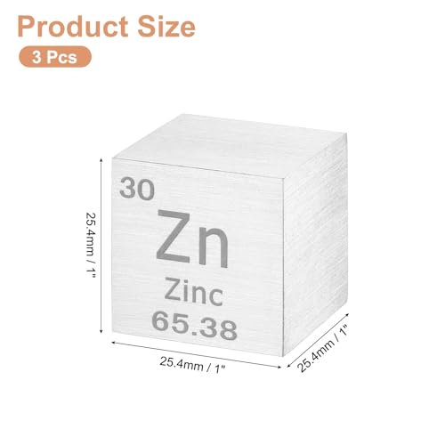 Image of uxcell 3 Pcs Zinc, 1 Inch High Density Metal Element Metal Density for Chemical Elements Collection Science Education Experiment Application, Silver