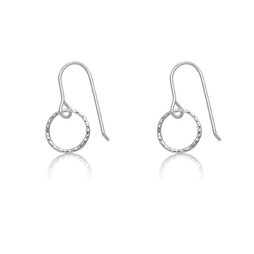 Solid Sterling Silver Rhodium Plated Hammered Open Circle Dangle Earrings Solid Sterling Silver Rhodium Plated Hammered Open Circle Dangle Earrings