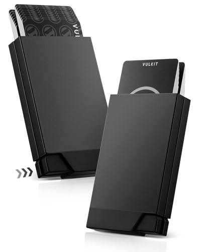 VULKIT Men's Double Sided Pop Up Credit Card Holder, Slim Twin Push Button Ejection Wallet Holder with RFID Blocking, Aluminium Alloy Frame Metal Card Case, Holds 12-16 Cards (Black)