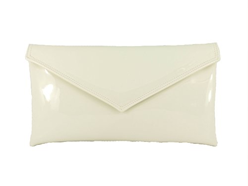 Sac à main pochette enveloppe verni ivoire compact et spacieux