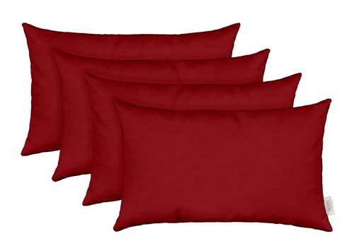RSH Décor Sunbrella Jumbo Lumbar Pillow Covers – Set of 4 | 26" x 16" | Outdoor Use – Patio, Lounge, Adirondack | Water & Fade-Resistant | Play Heritage Scarlet | Includes Down-Alternative Inserts