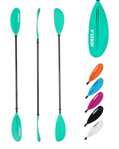 HIKULA Kayak Paddle Aluminum Shaft Paddle with Nylon Blades, Floating Adjustable Kayaking Oars, 3 Piece, 220-240cm/86-94 Inches,Black/Rose/Teal
