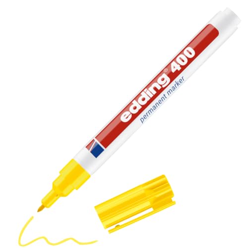edding 400 Permanentmarker - gelb - 1 Stift - feine Rundspitze 1 mm - wasserfest, schnell-trocknend - wischfest - für Karton, Kunststoff… – Ansicht 1
