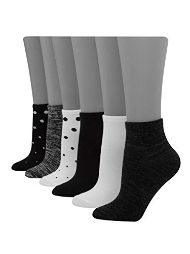 Hanes Women's ComfortSoft Ankle Socks 6 Pair Pack, Black/White Assorted, Shoe Size: 5-9
