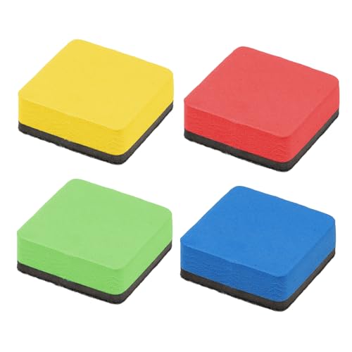 Qianyu 4 Pcs Magnetic Whiteboard Dry Eraser Colorful White Board Blackboard Rubber Eraser Mini Whiteboard Cleaning Pads for Home Office Classrooms School Red Yellow Blue Green 2 x 2 Inch