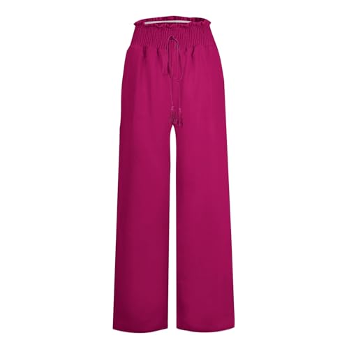 Women's Flowy Linen Pants Casual Wide Leg Pants Comfy Baggy High Waisted Palazzo Pants Beach Pants with Pockets4