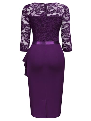 Image of Miusol Women's Retro V Neck Floral Lace Ruffle Style Cocktail Party Dress
