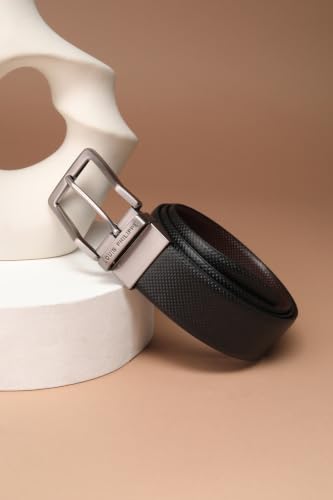 Image of Louis Philippe Men's 100% Italian Leather Brush Gun Metal Buckle Formal Reversible Belt