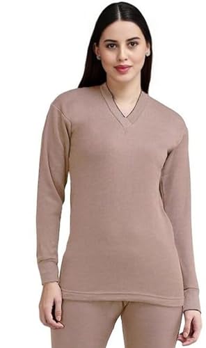 Image of Alfa Women's V-Neck Full Sleeves Thermal Top | Soft Cotton Winter Wear Inner Top for Cold Weather Protection