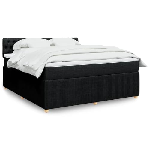 vidaXL Boxspringbett, Doppelbett mit Matratze Matratzenauflage, Bettgestell mit Kopfteil, Polsterbett Bett für Schlafzimmer, Schwarz 180x200cm Stoff