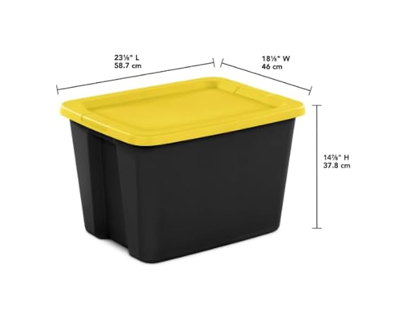 18 Gallon Capacity, Heavy Duty Storage Container, Black with Yellow Lid, Plastic, with Lid